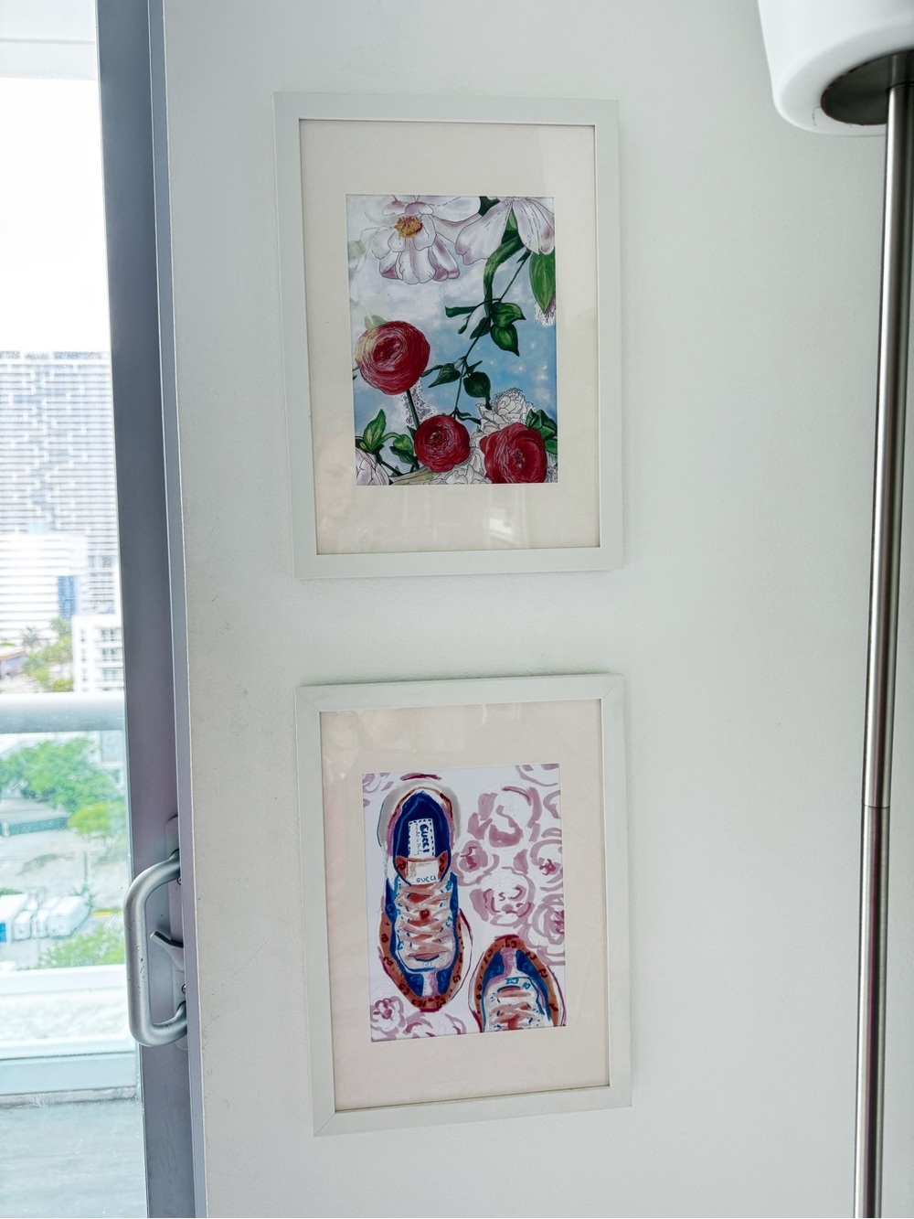 Floral & gucci Sneaker Pastel Art Prints SET in White Frames. Original artwork